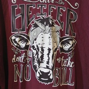 WOMENS 2X MAROON HEIFER LONG SLEEEVE TSHIRT
